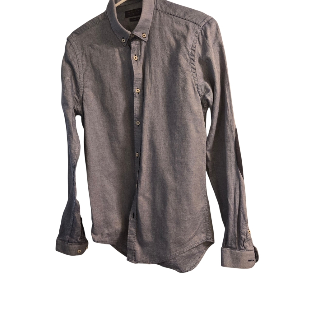 Zara Man Blue Button-up Long Sleeve Light Shirt Size S